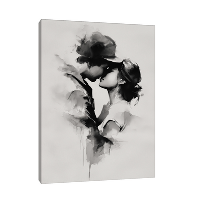 Tender Kiss – Monochrome Watercolor Love Art