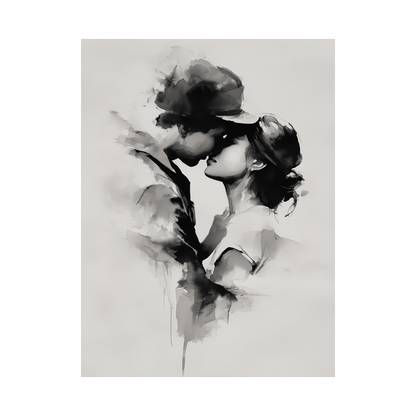 Tender Kiss – Monochrome Watercolor Love Art