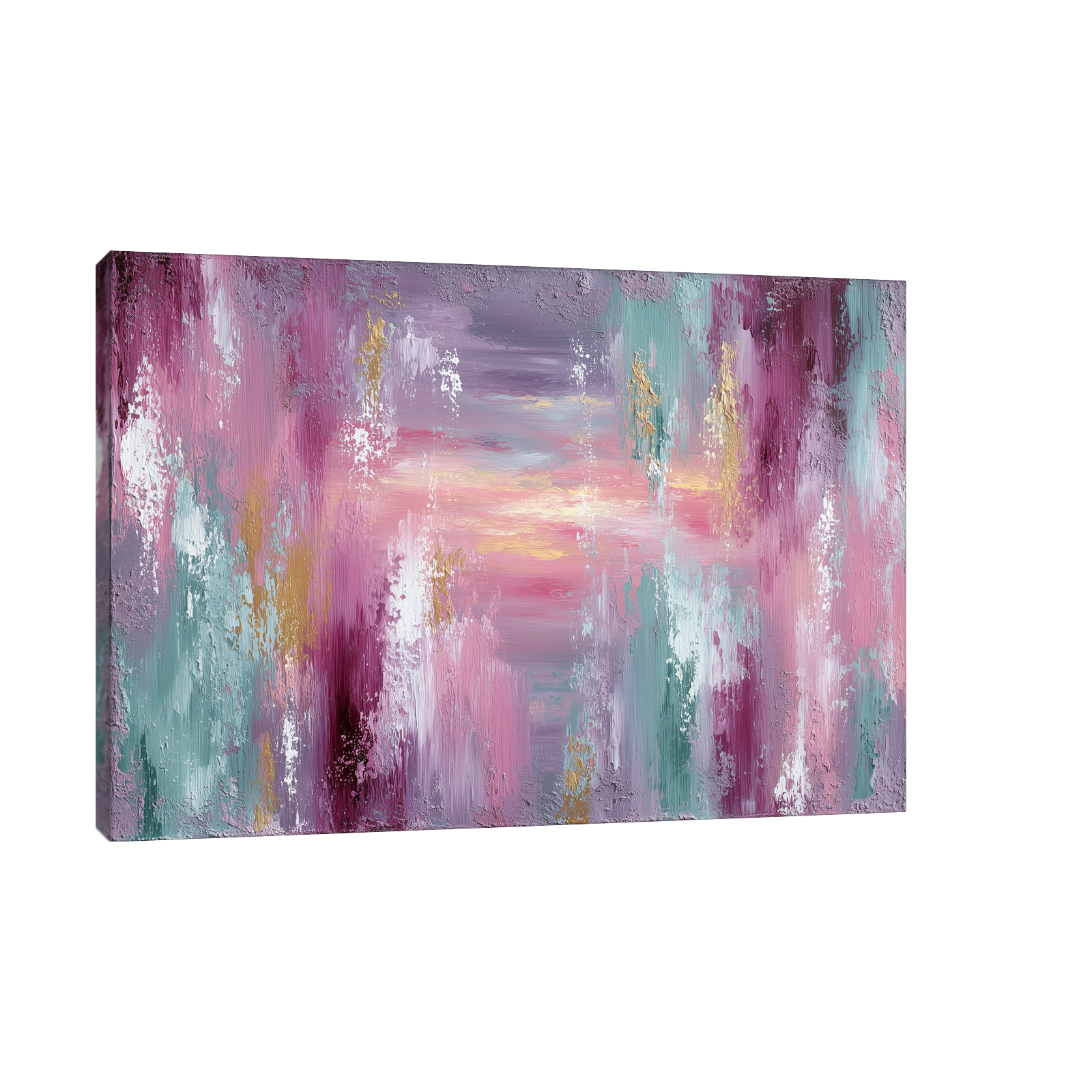 Textured Abstract Painting – Blush, Teal & Gold Tones