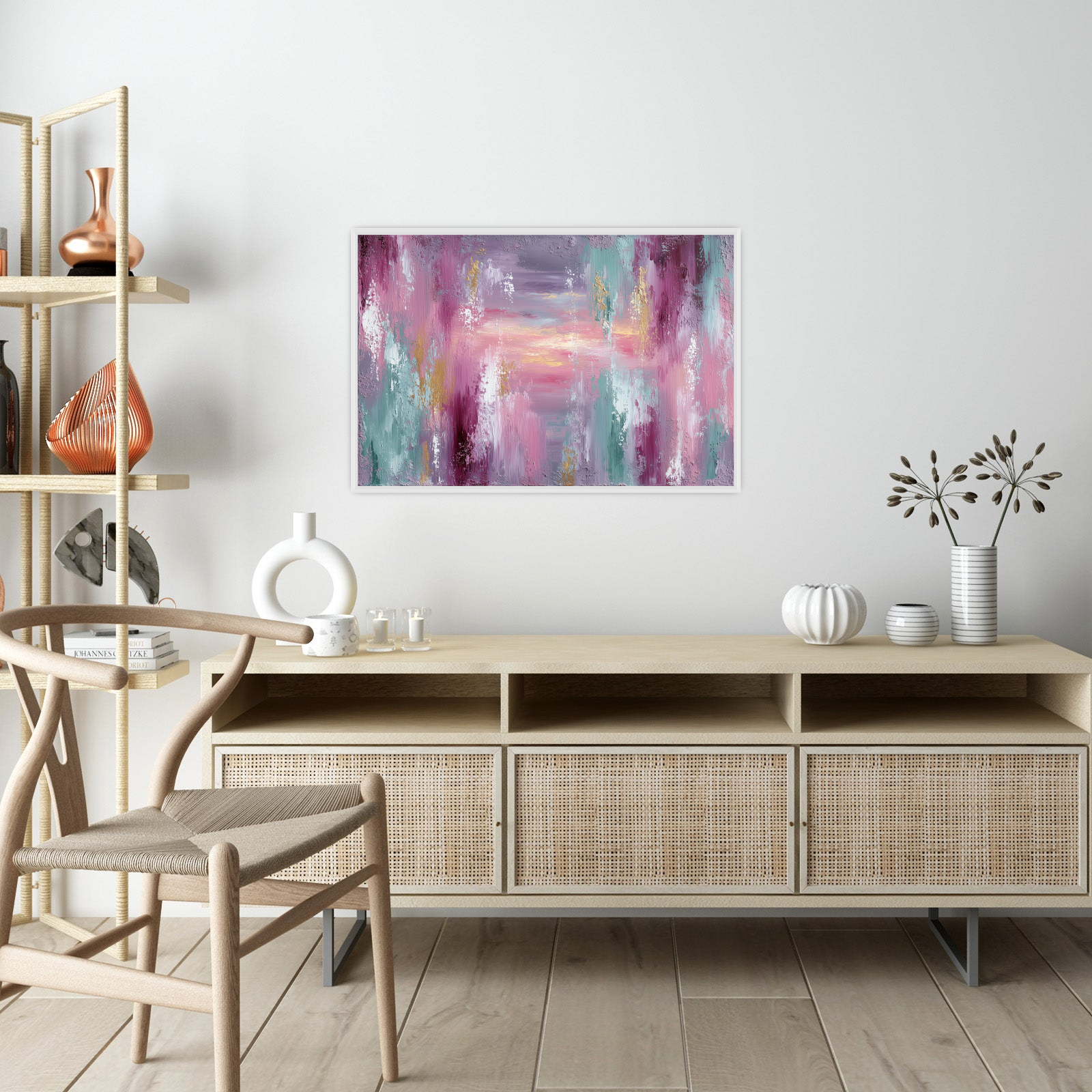 Textured Abstract Painting – Blush, Teal & Gold Tones