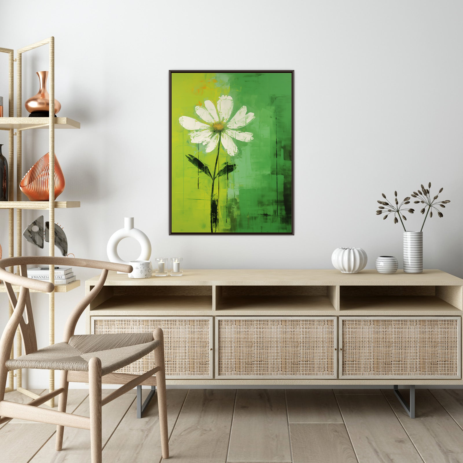 White daisy on green background