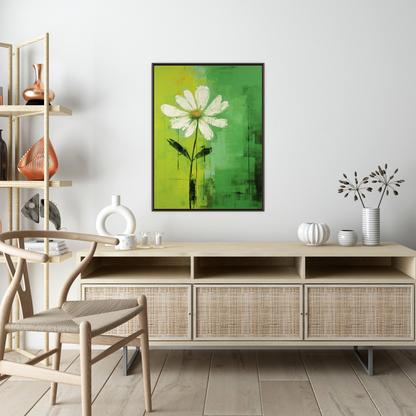 White daisy on green background