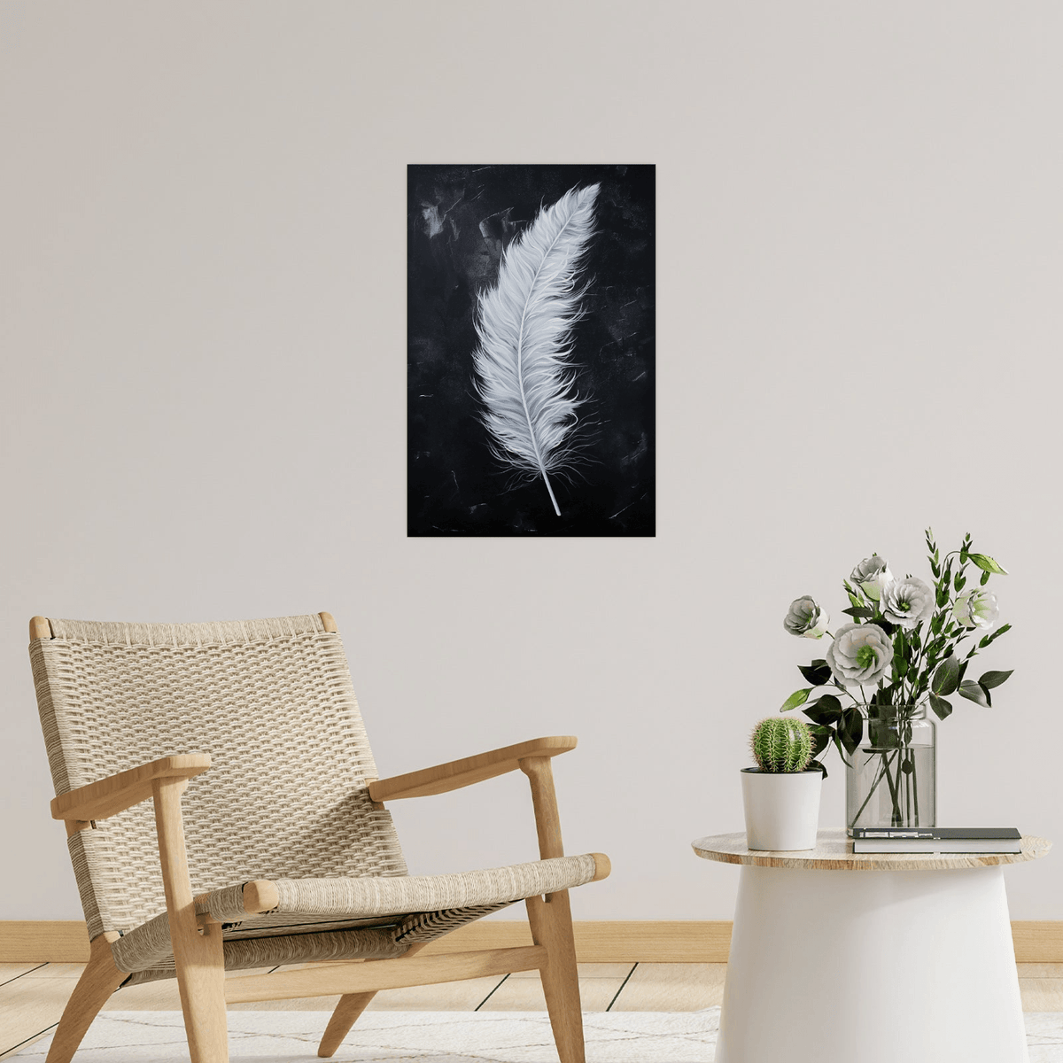 White feather on black - ArtDeco Canvas