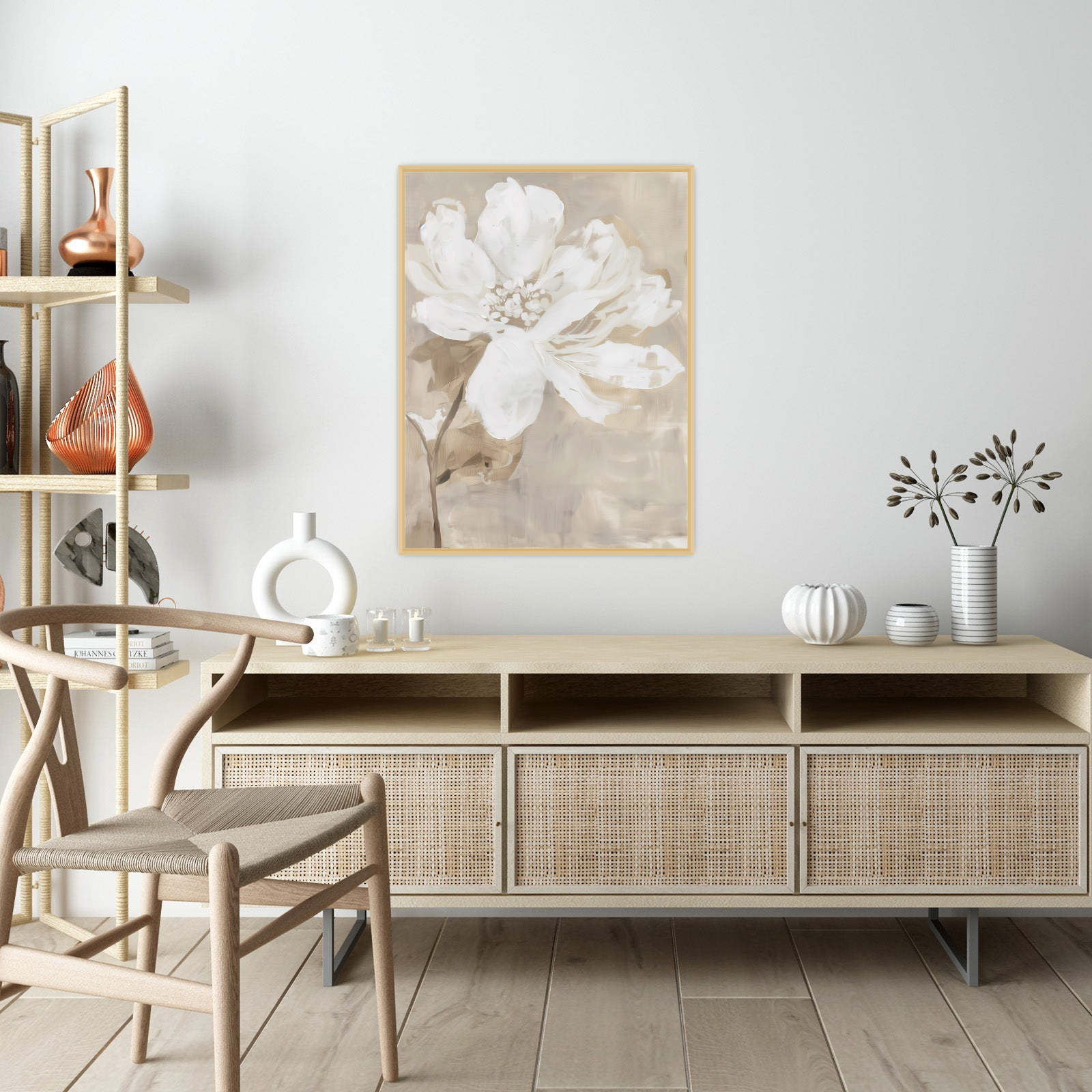 White flower on beige
