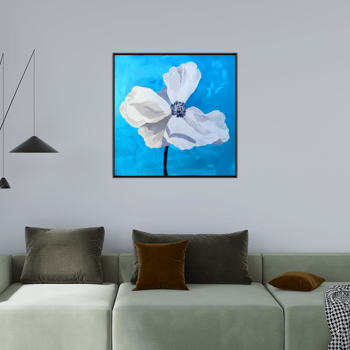 White flower on blue - ArtDeco Canvas