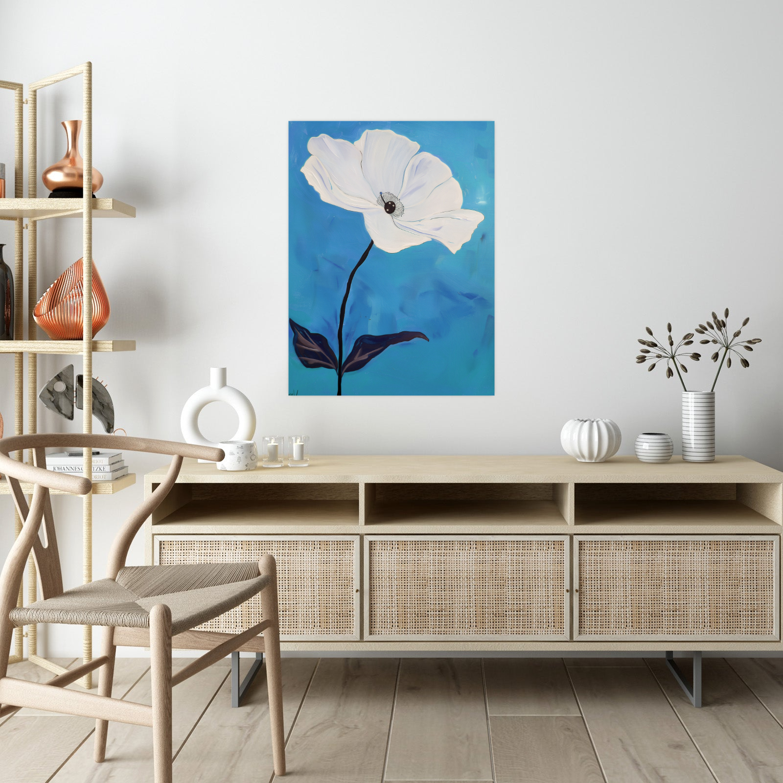 White flower on blue II