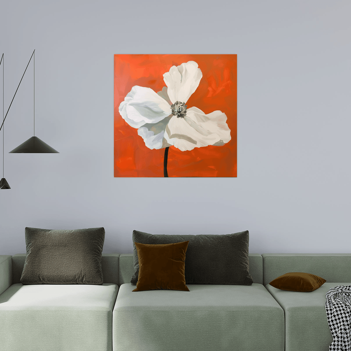 White flower on orange - ArtDeco Canvas