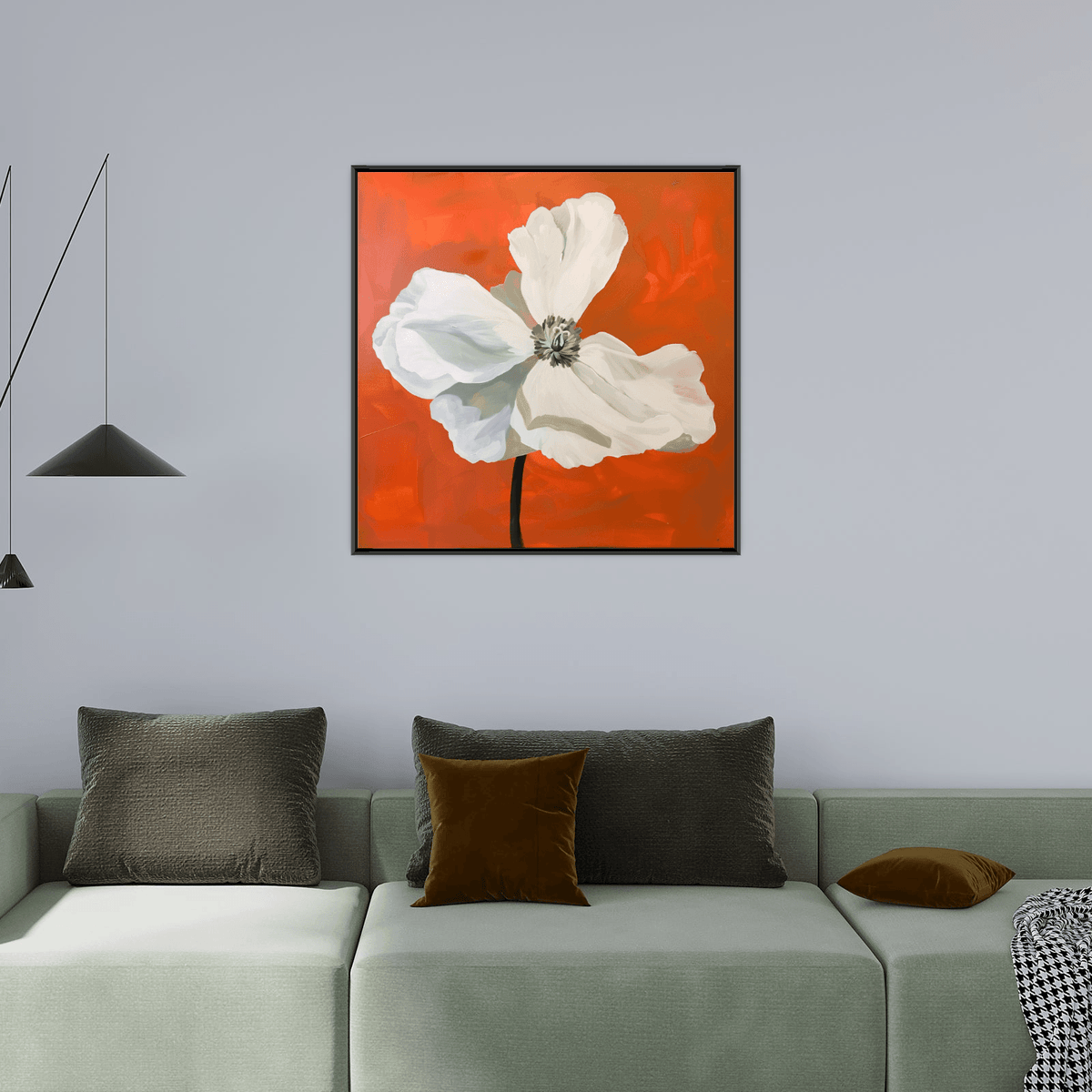 White flower on orange - ArtDeco Canvas