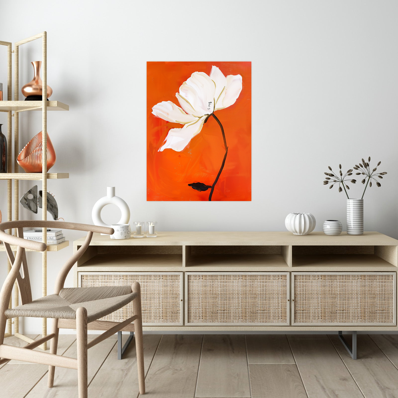 White flower on orange II