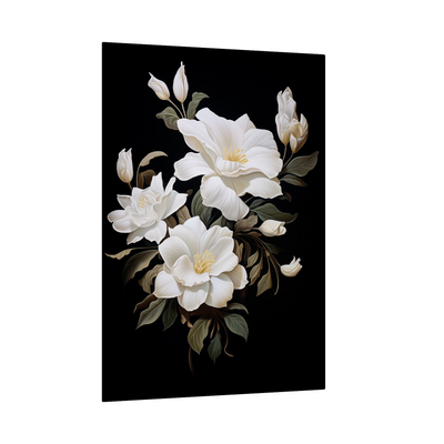 White flowers on black