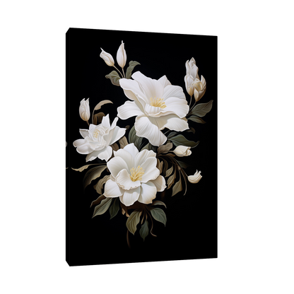 White flowers on black