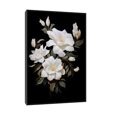 White flowers on black