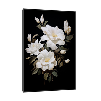 White flowers on black
