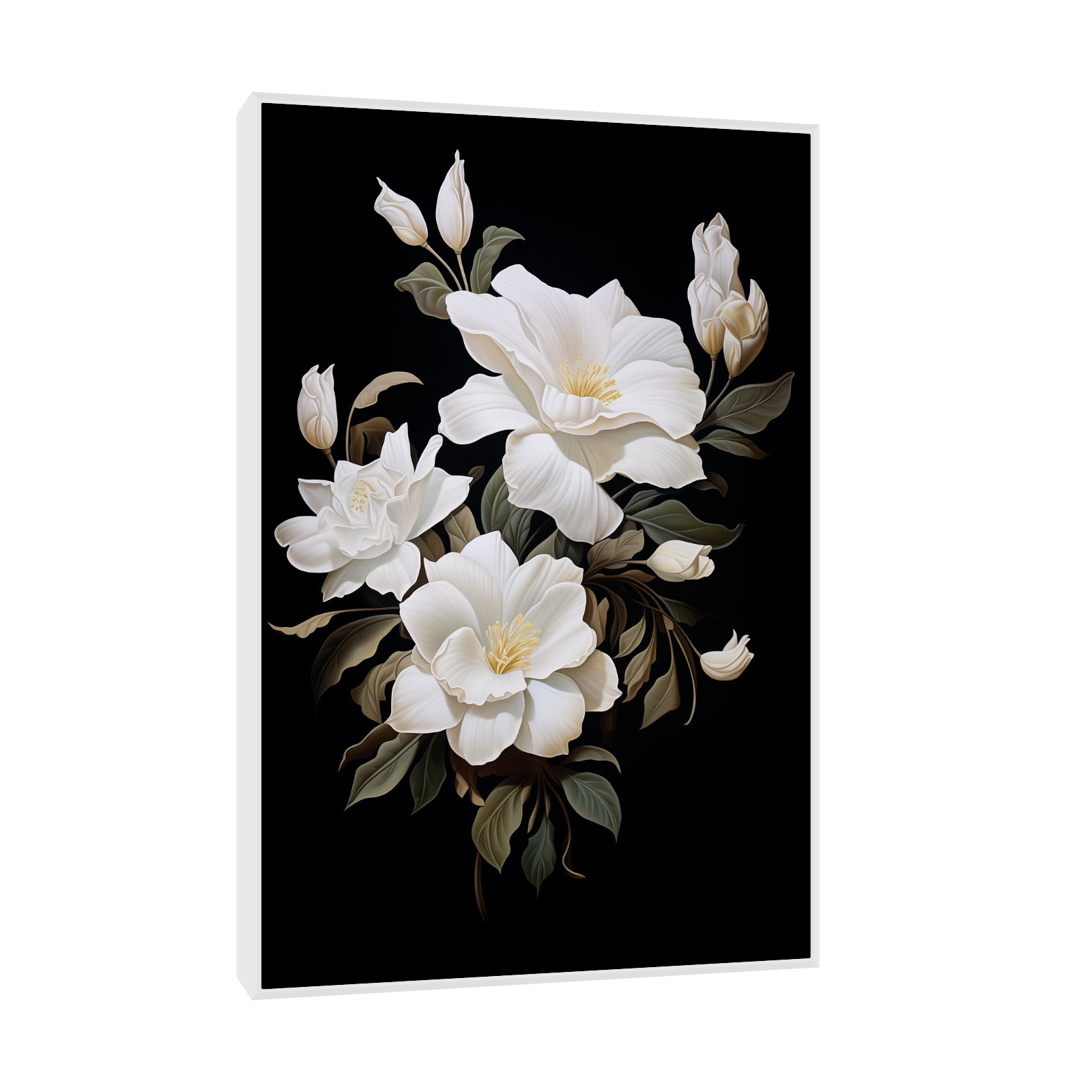 White flowers on black
