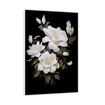 White flowers on black