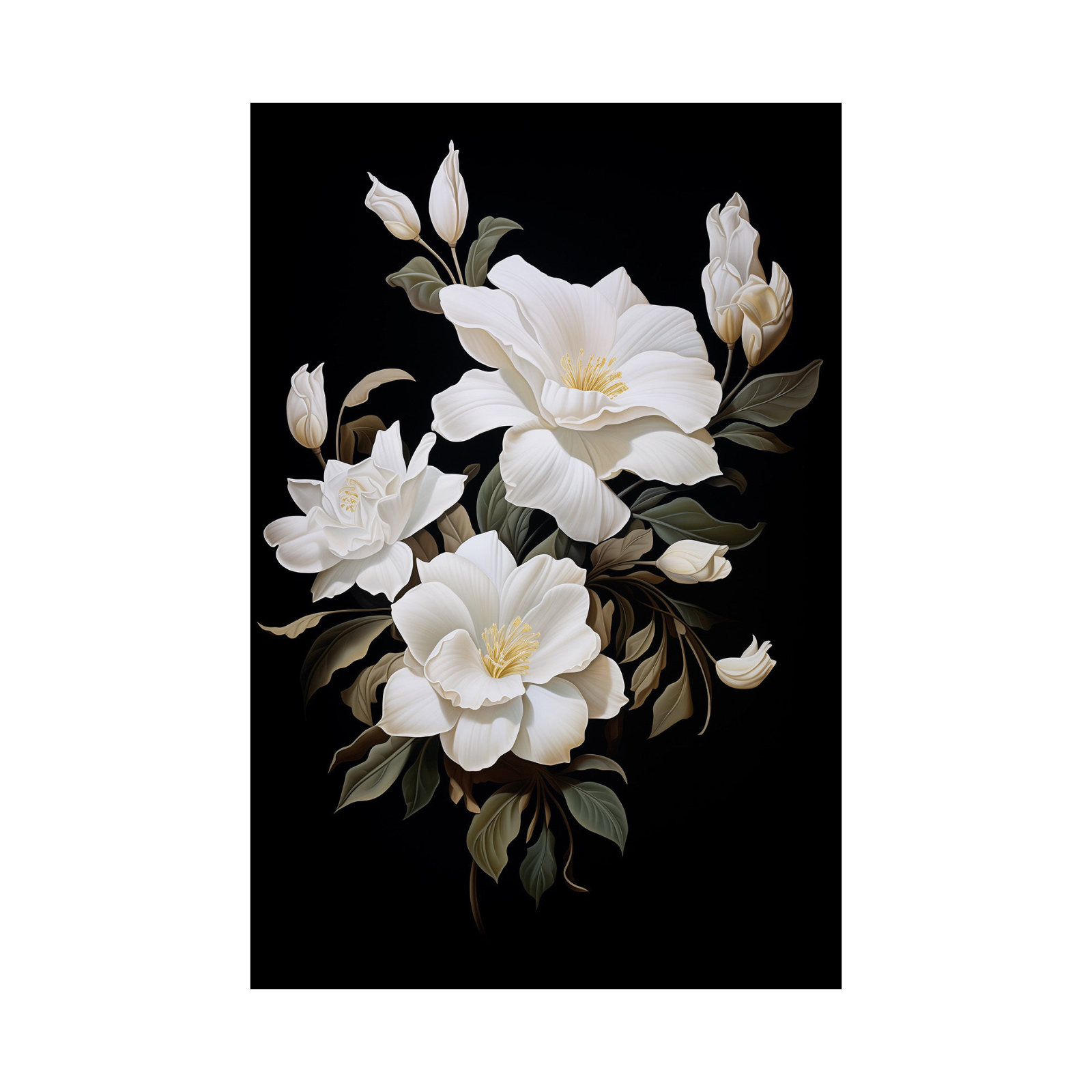 White flowers on black