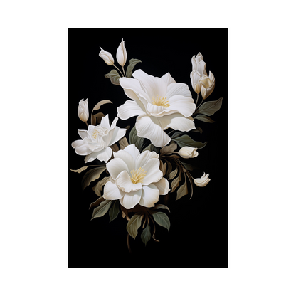 White flowers on black