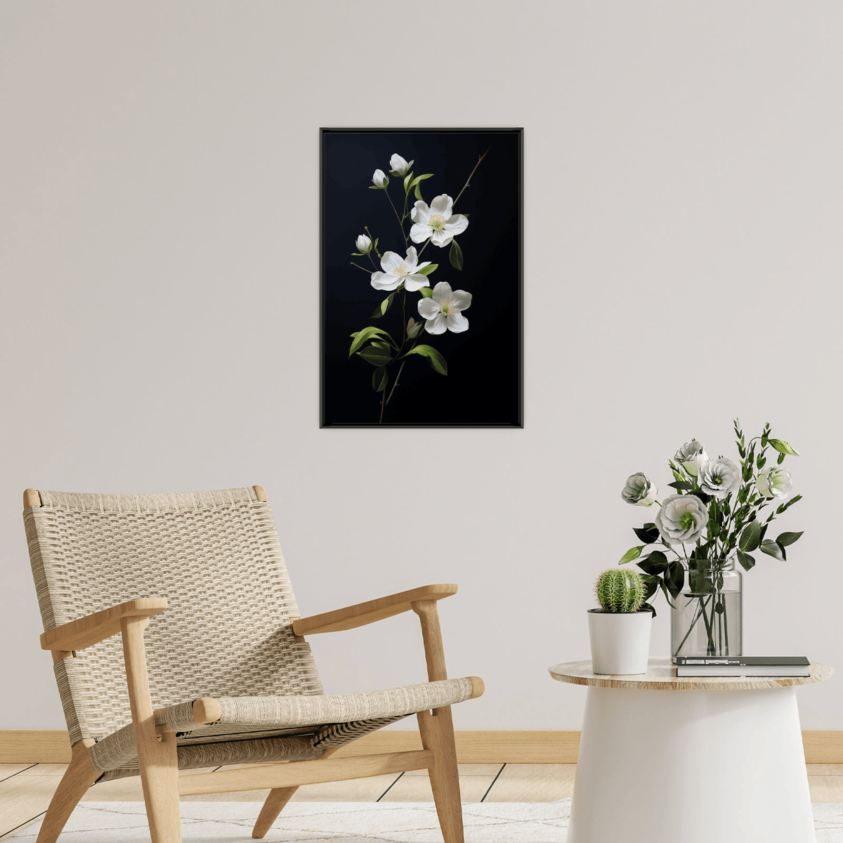 White flowers on black ll - ArtDeco Canvas