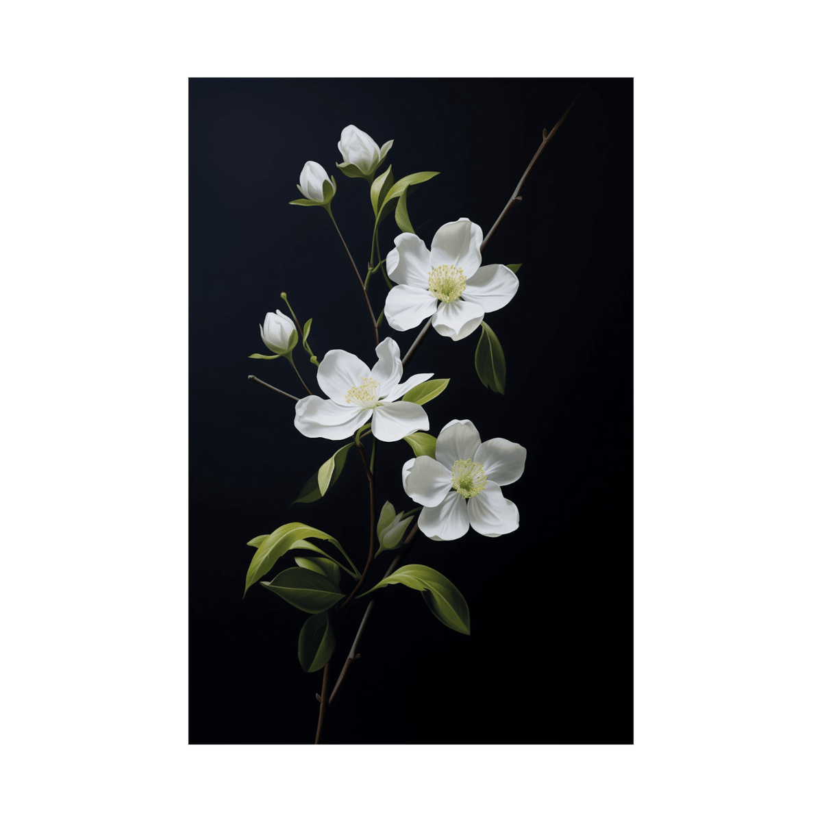 White flowers on black ll - ArtDeco Canvas