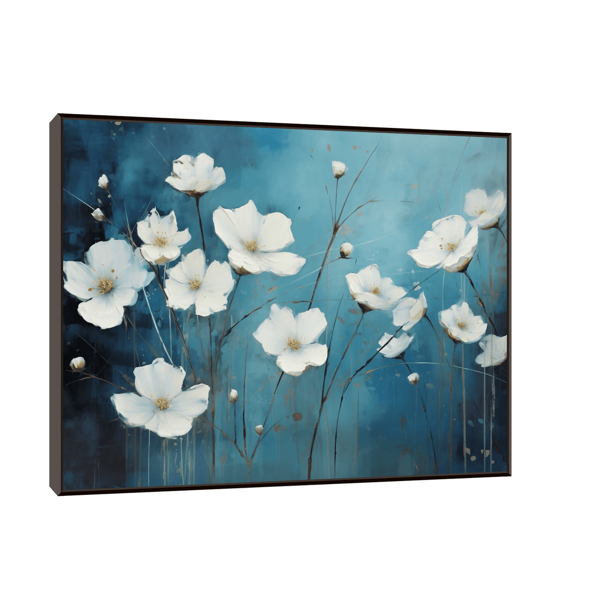 White flowers on blue - ArtDeco Canvas