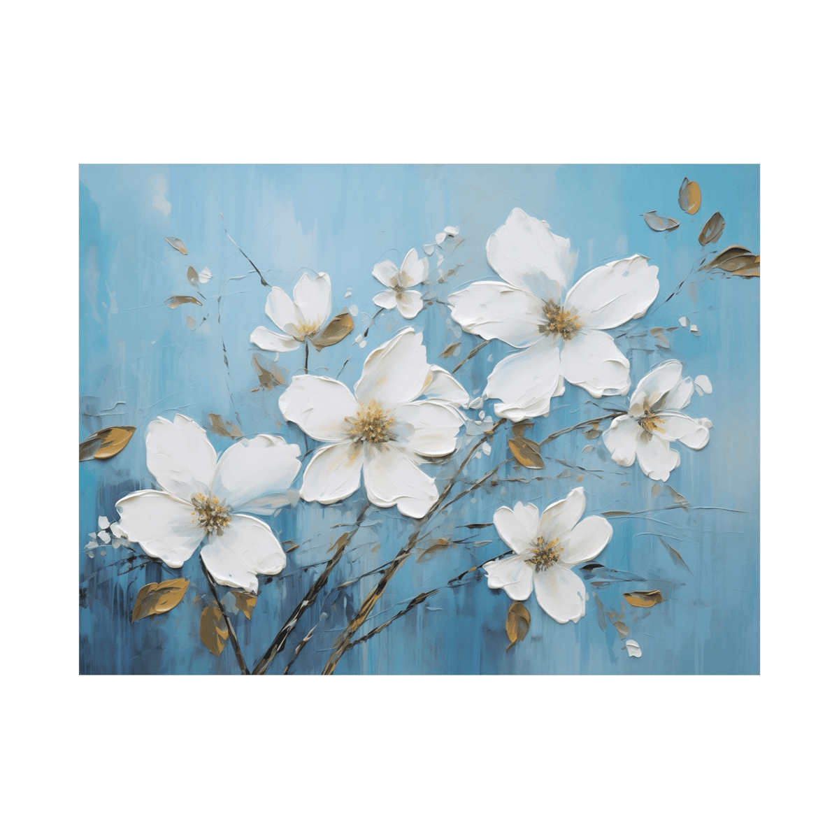 White flowers on blue ll - ArtDeco Canvas