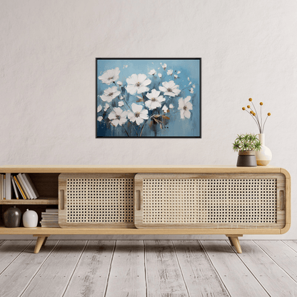 White flowers on the blue meadow - ArtDeco Canvas