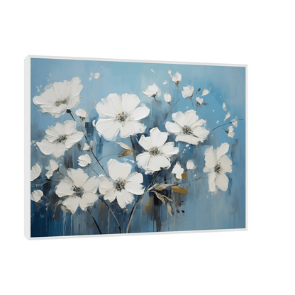White flowers on the blue meadow - ArtDeco Canvas