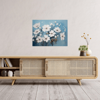 White flowers on the blue meadow - ArtDeco Canvas