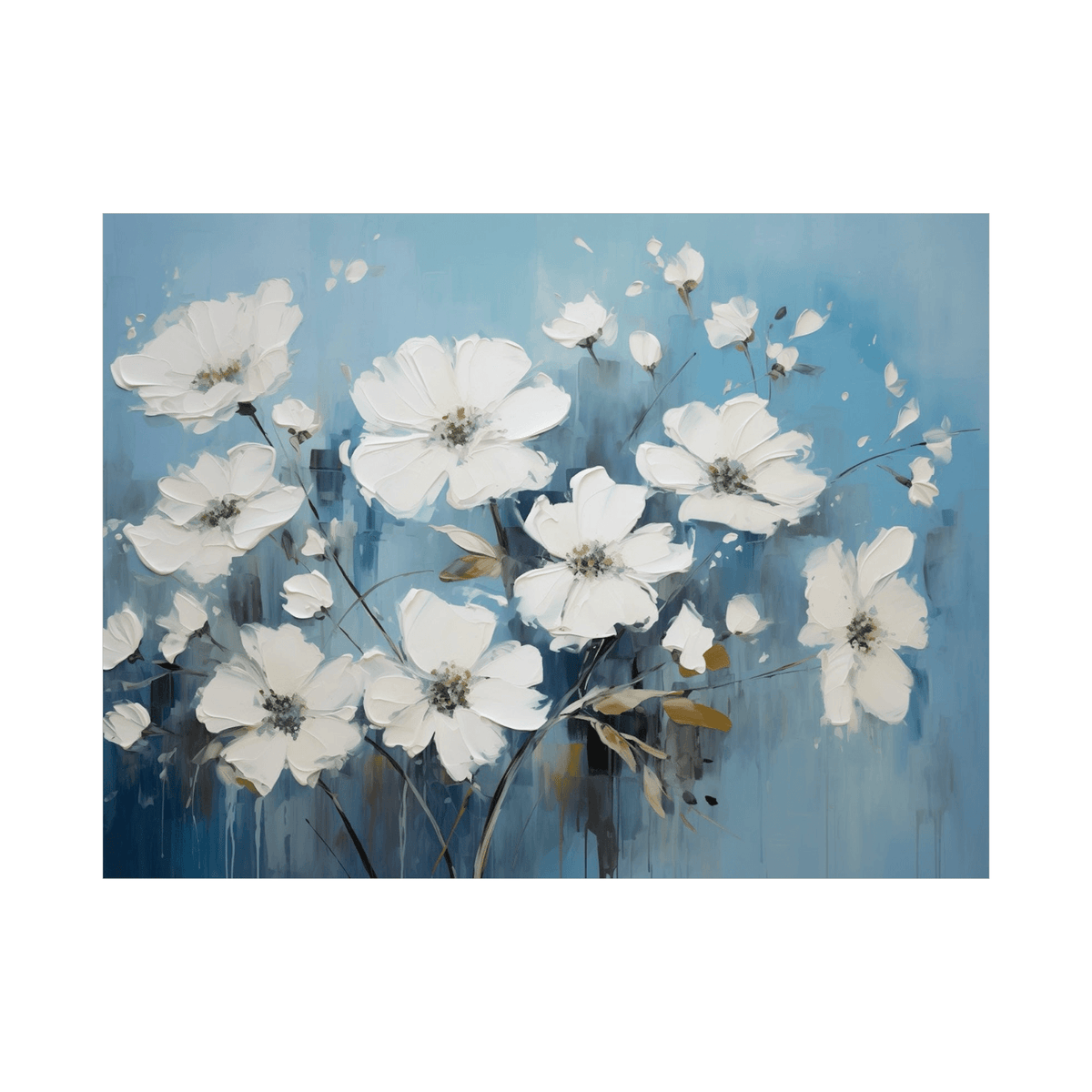 White flowers on the blue meadow - ArtDeco Canvas