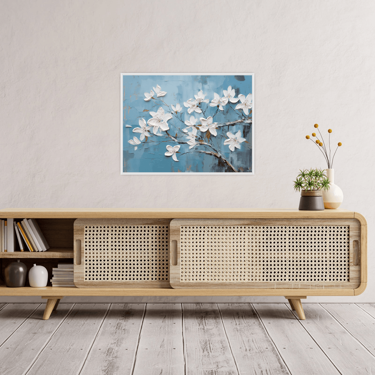 White flowers on the tree branch - ArtDeco Canvas