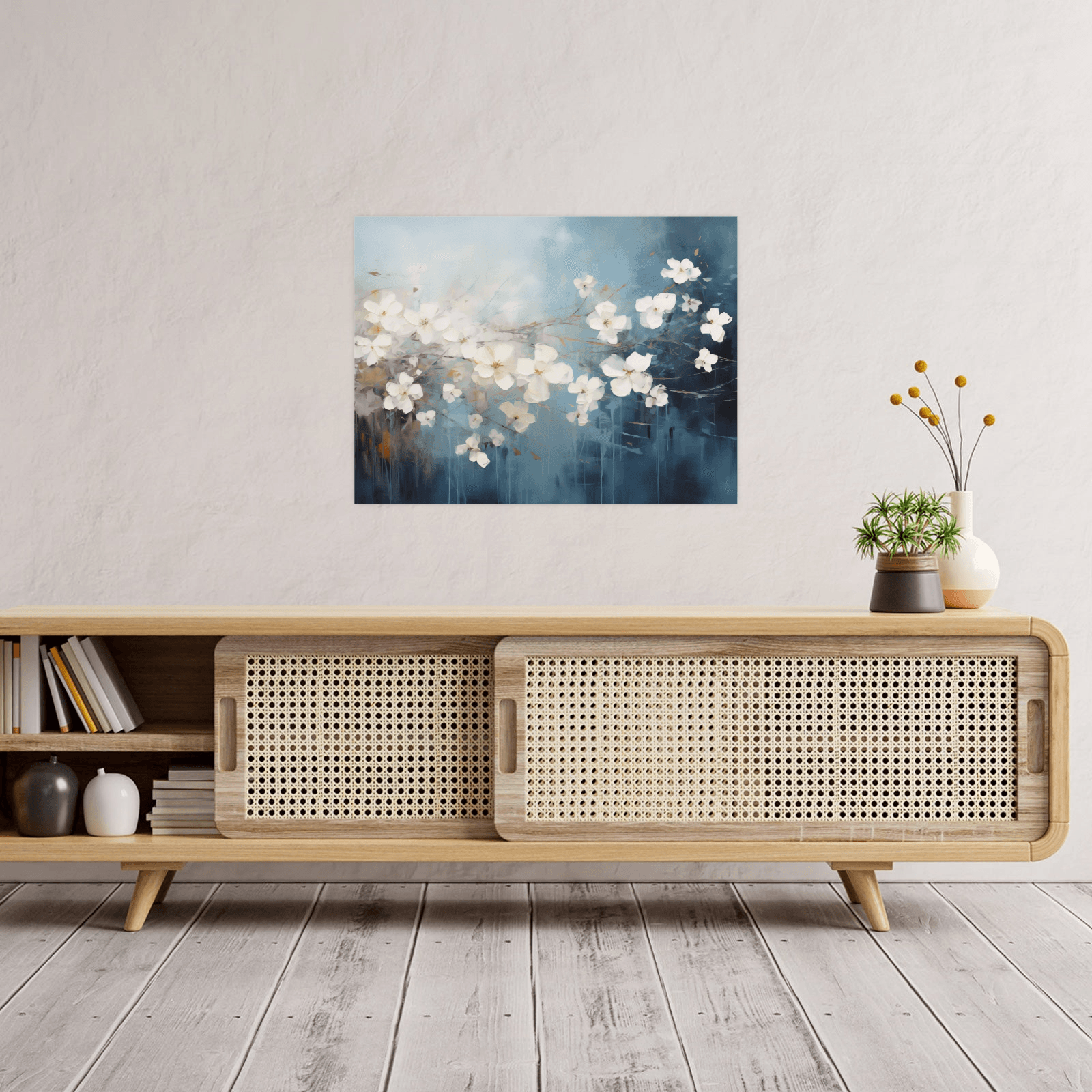 White flowers on the wind - ArtDeco Canvas