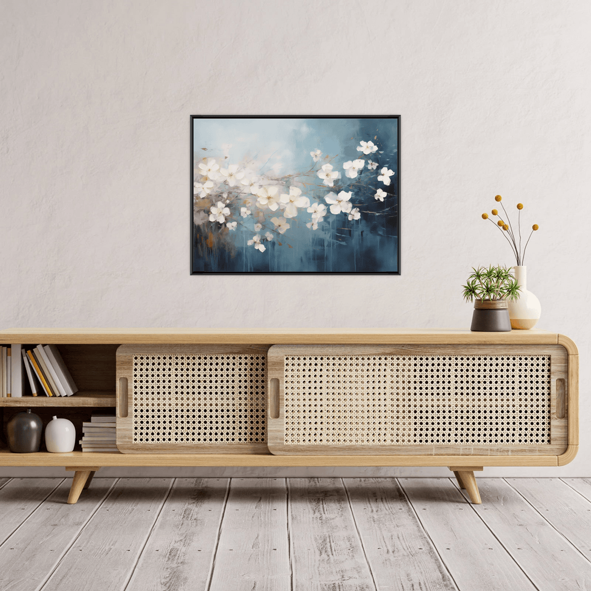 White flowers on the wind - ArtDeco Canvas