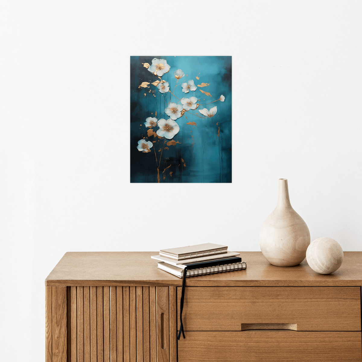 White flowers with the golden flakes - ArtDeco Canvas