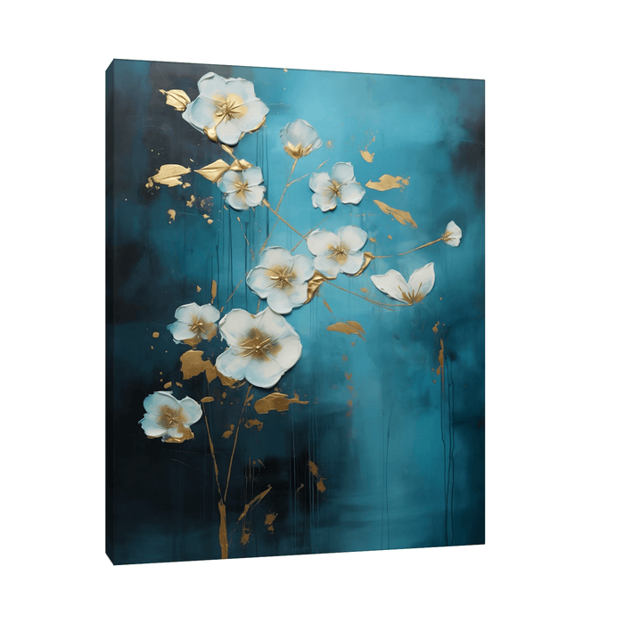 White flowers with the golden flakes - ArtDeco Canvas