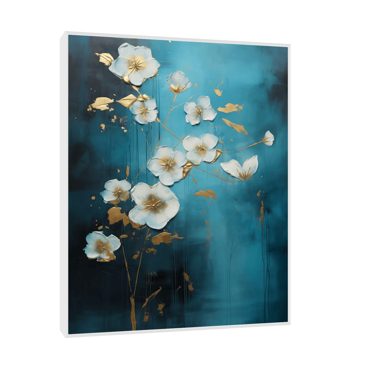 White flowers with the golden flakes - ArtDeco Canvas