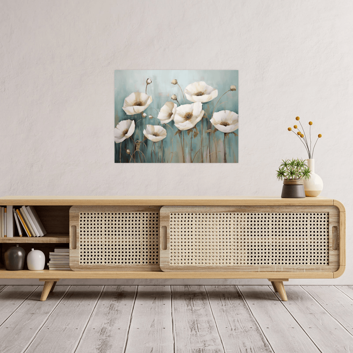 White tulips on blue ll - ArtDeco Canvas