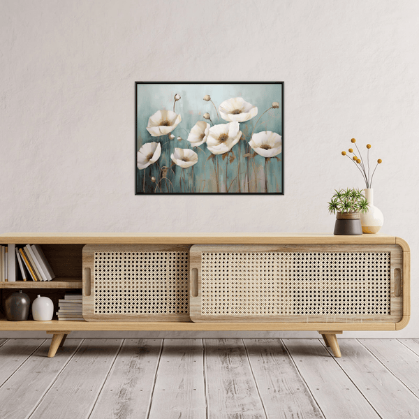 White tulips on blue ll - ArtDeco Canvas