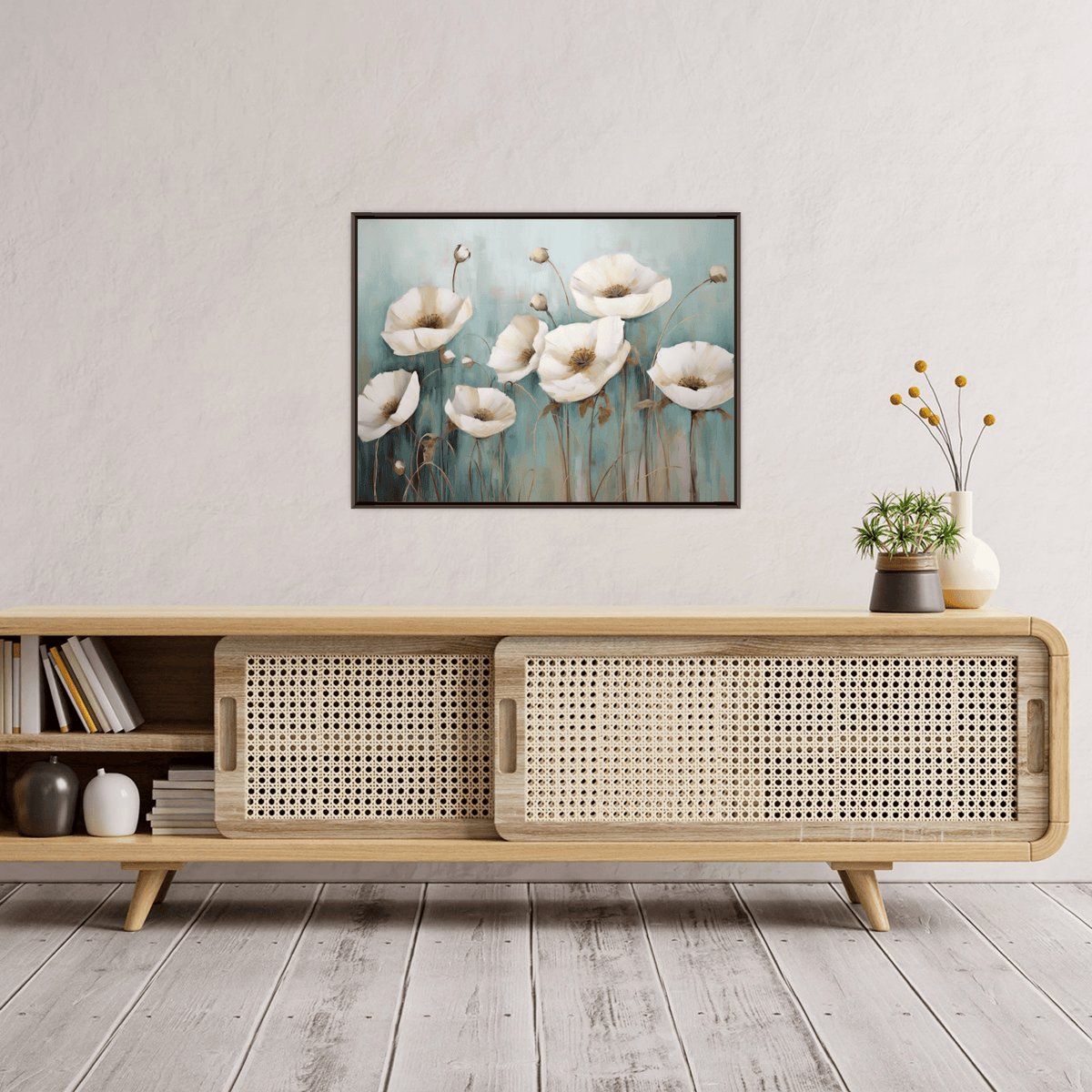 White tulips on blue ll - ArtDeco Canvas