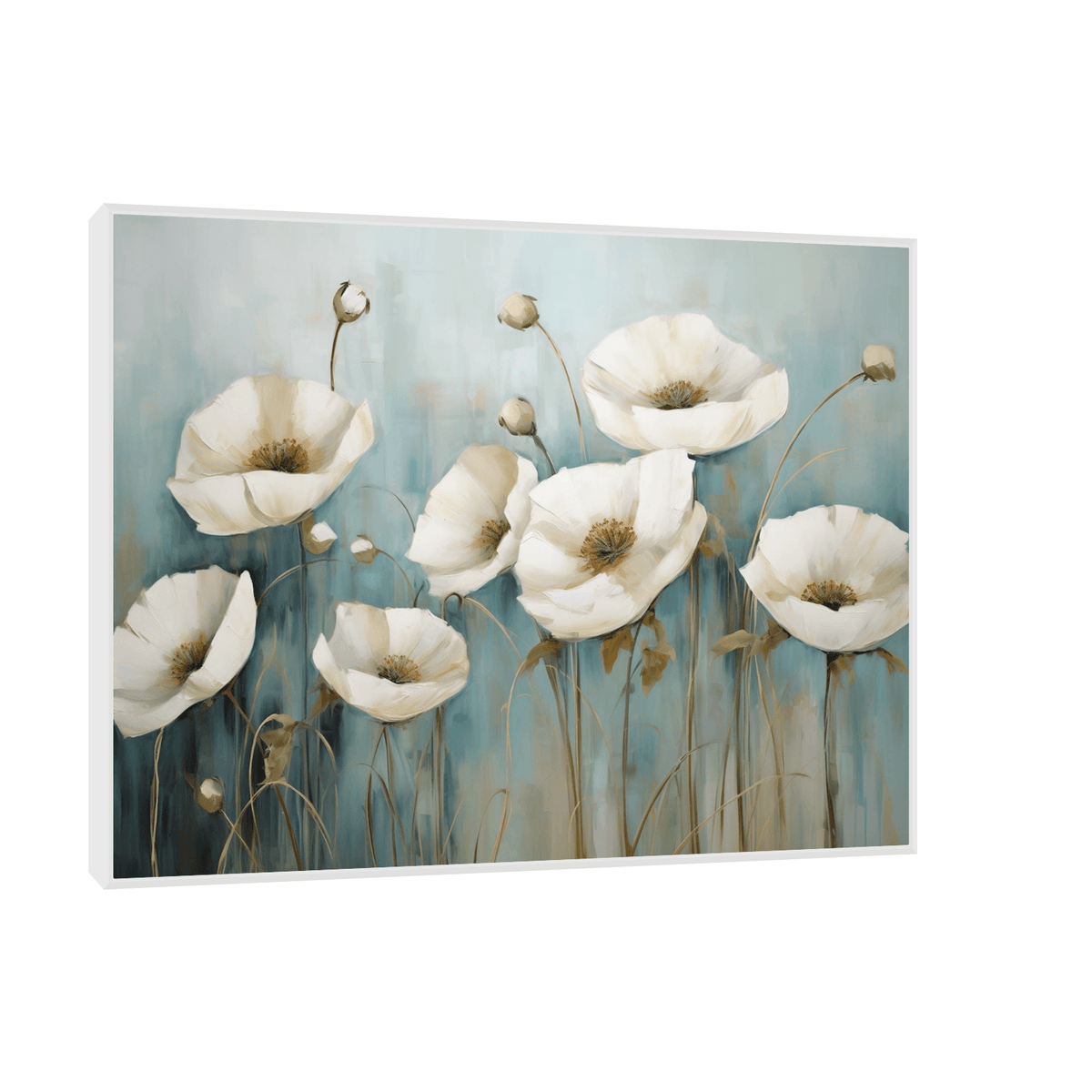 White tulips on blue ll - ArtDeco Canvas