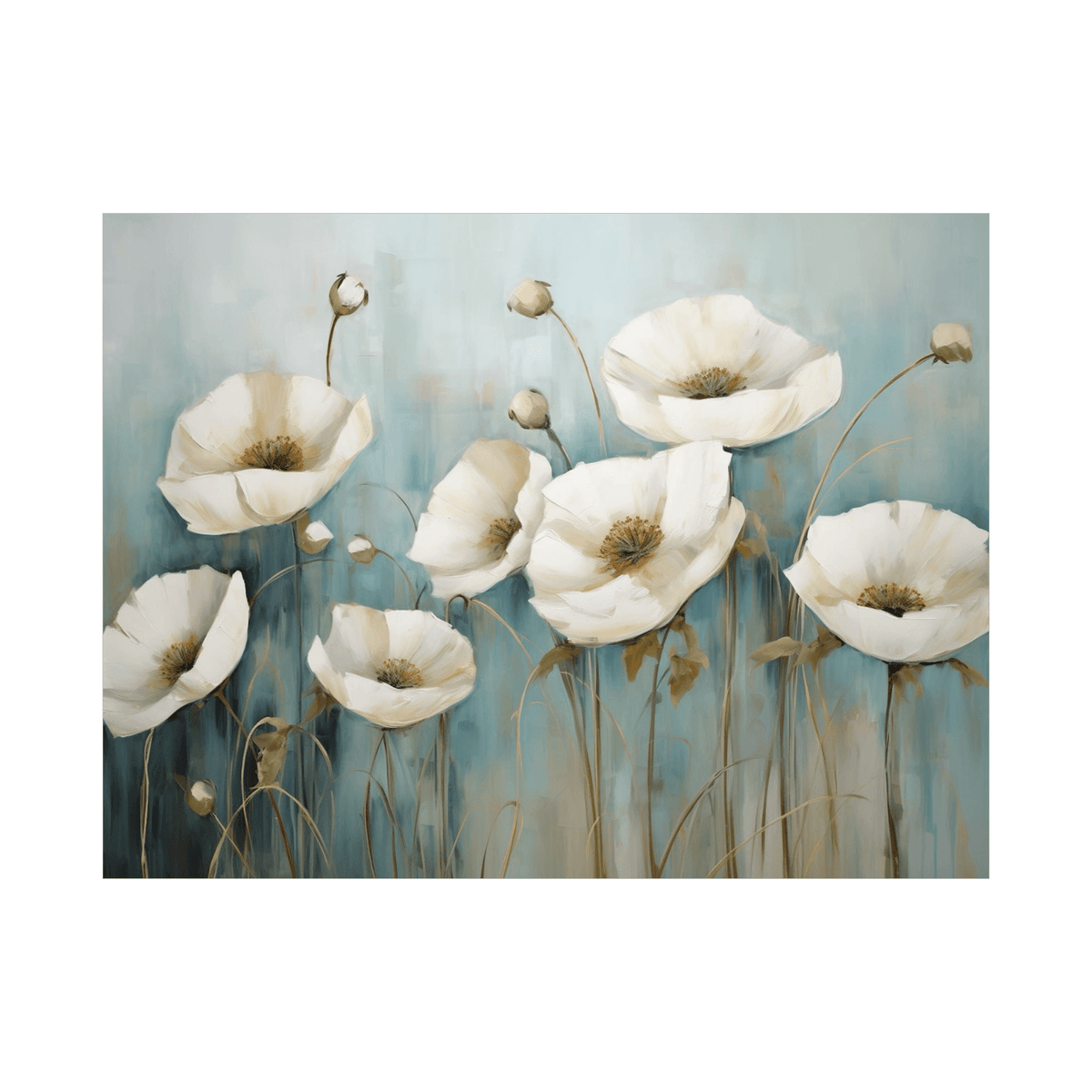 White tulips on blue ll - ArtDeco Canvas