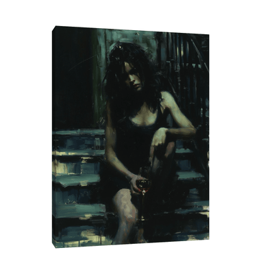 Woman with the glass of wine on the steps - ArtDeco Canvas