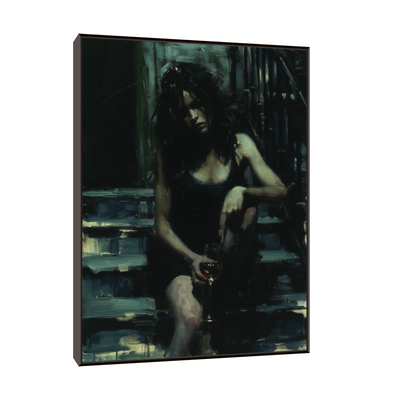 Woman with the glass of wine on the steps - ArtDeco Canvas