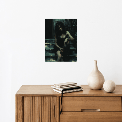 Woman with the glass of wine on the steps - ArtDeco Canvas