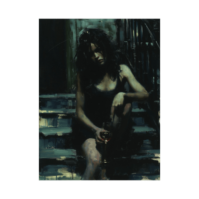 Woman with the glass of wine on the steps - ArtDeco Canvas