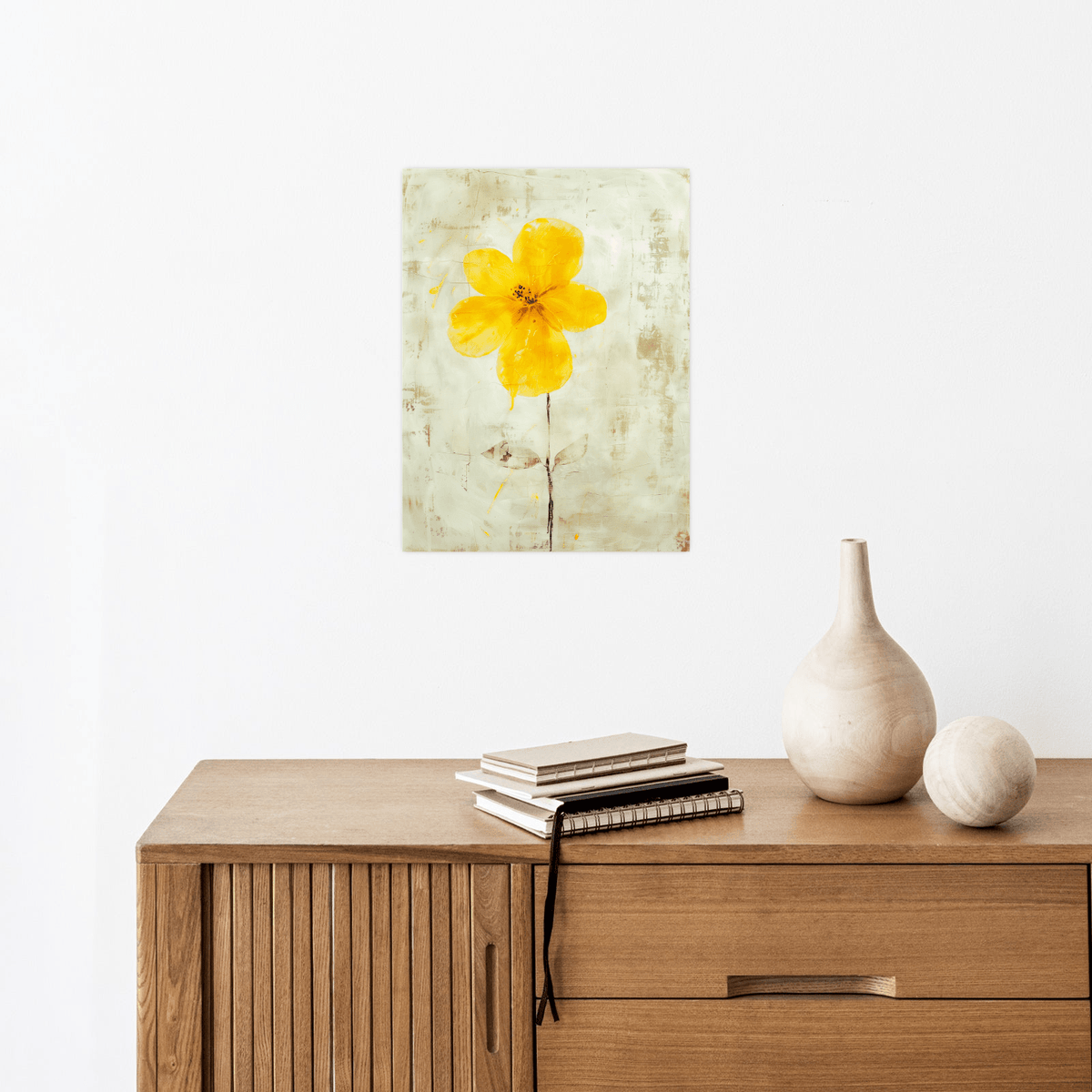 Yellow flower on beige background - ArtDeco Canvas